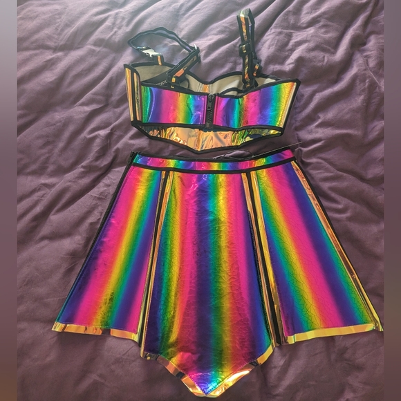 Skirt & Bustier Set - Prismatic Empress Rainbow 2-Piece 🌈 - Club EXX Dolls Kill - Picture 4 of 9